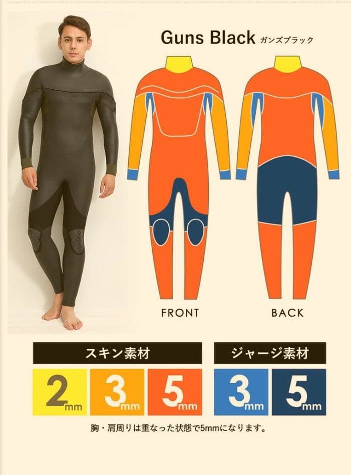 FELLOW メンズ セミドライ ロングチェストジップ 5x3mm XLBサイズ