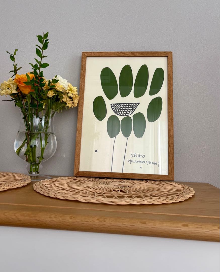 Xmas sale ♡モスグリーン花♡ 山口一郎　原画　絵