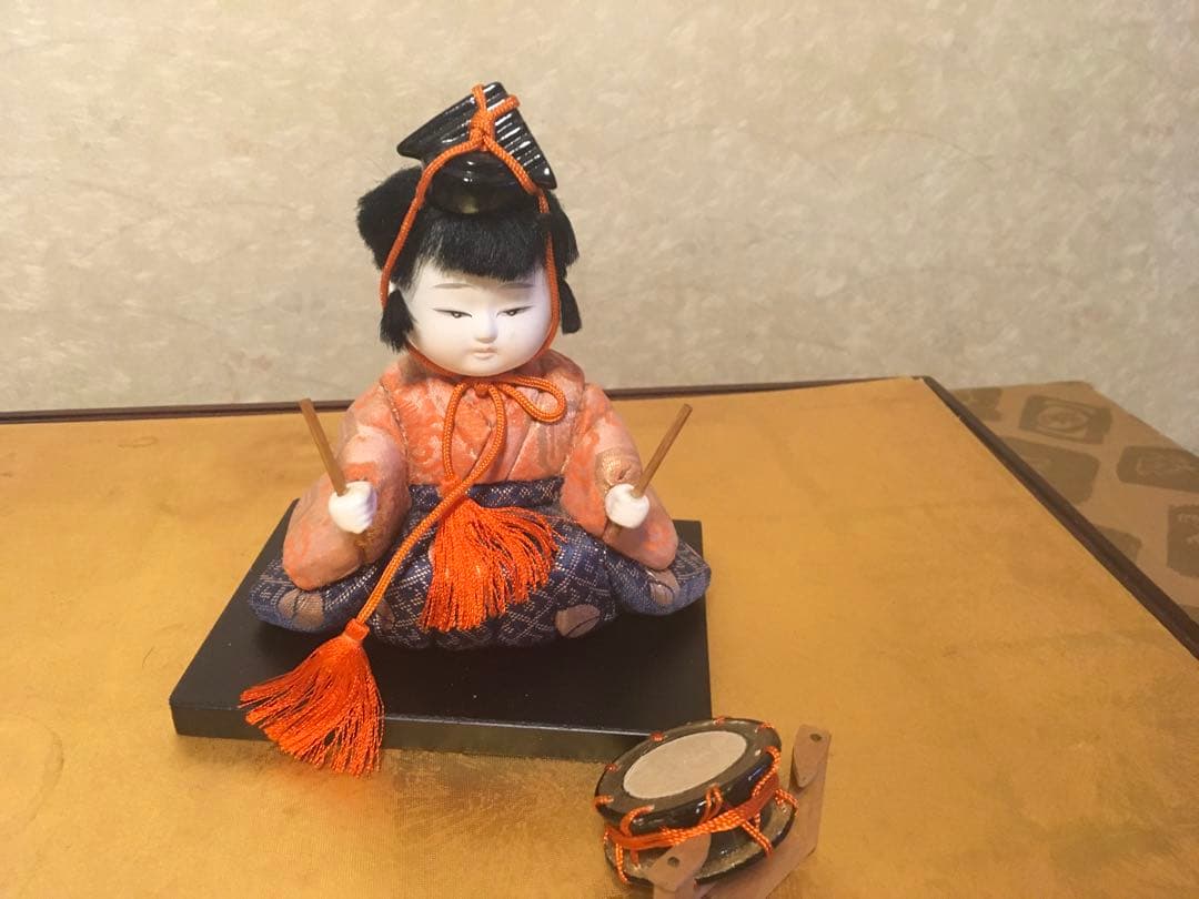 木目込雛人形　人間国宝　原米州作　5人囃子　 オレンジと青の模様