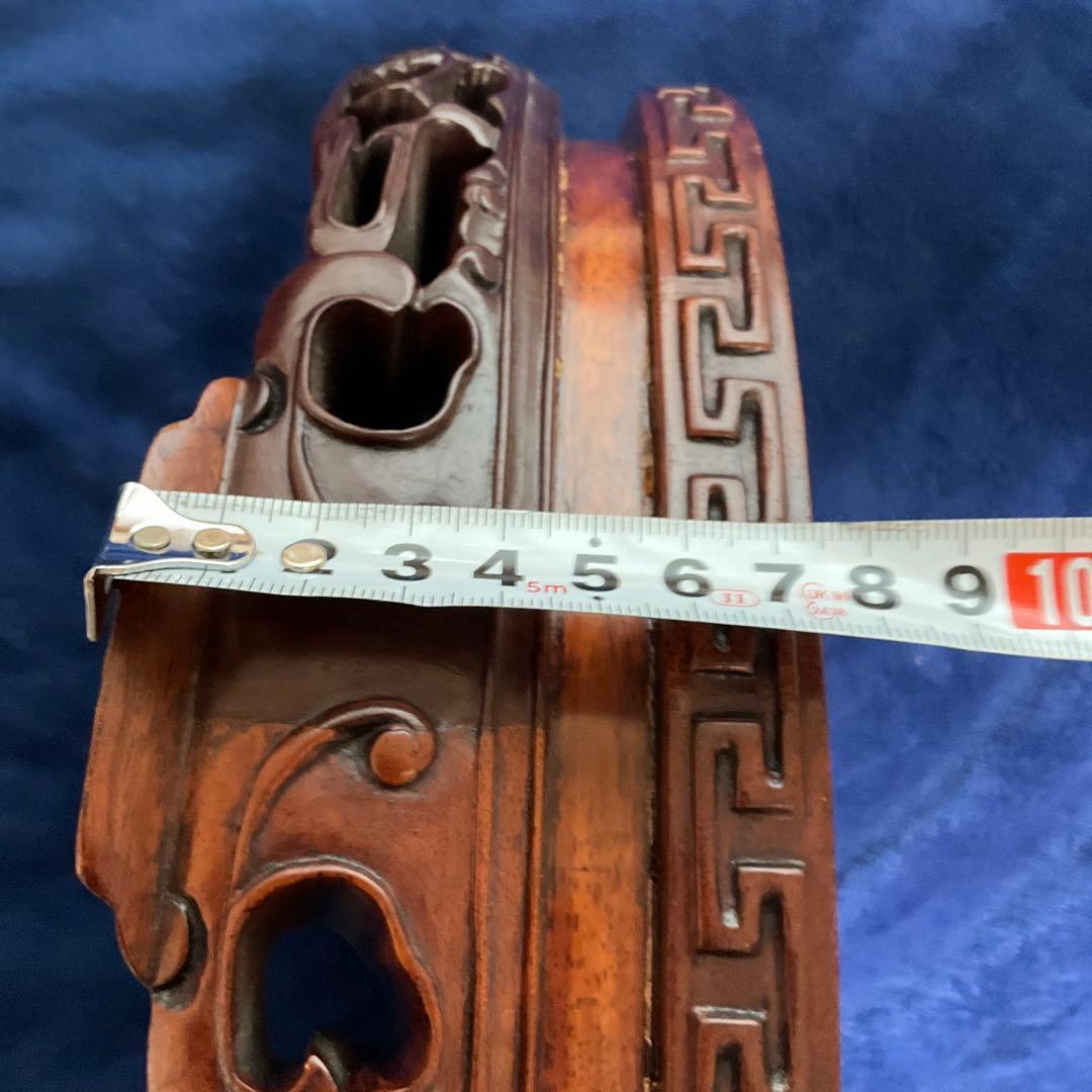 唐木製　彫刻入り楕円形花台