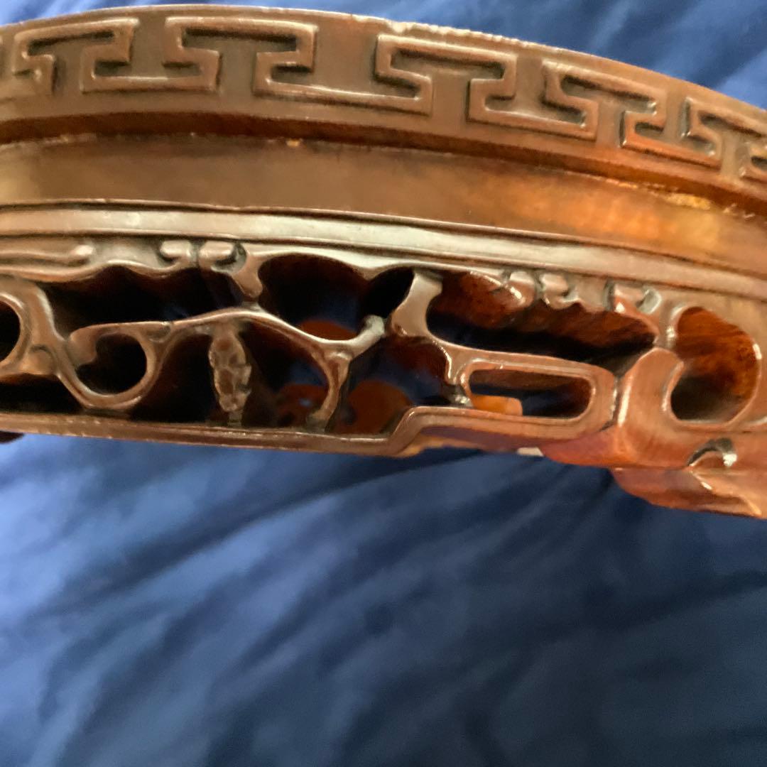 唐木製　彫刻入り楕円形花台