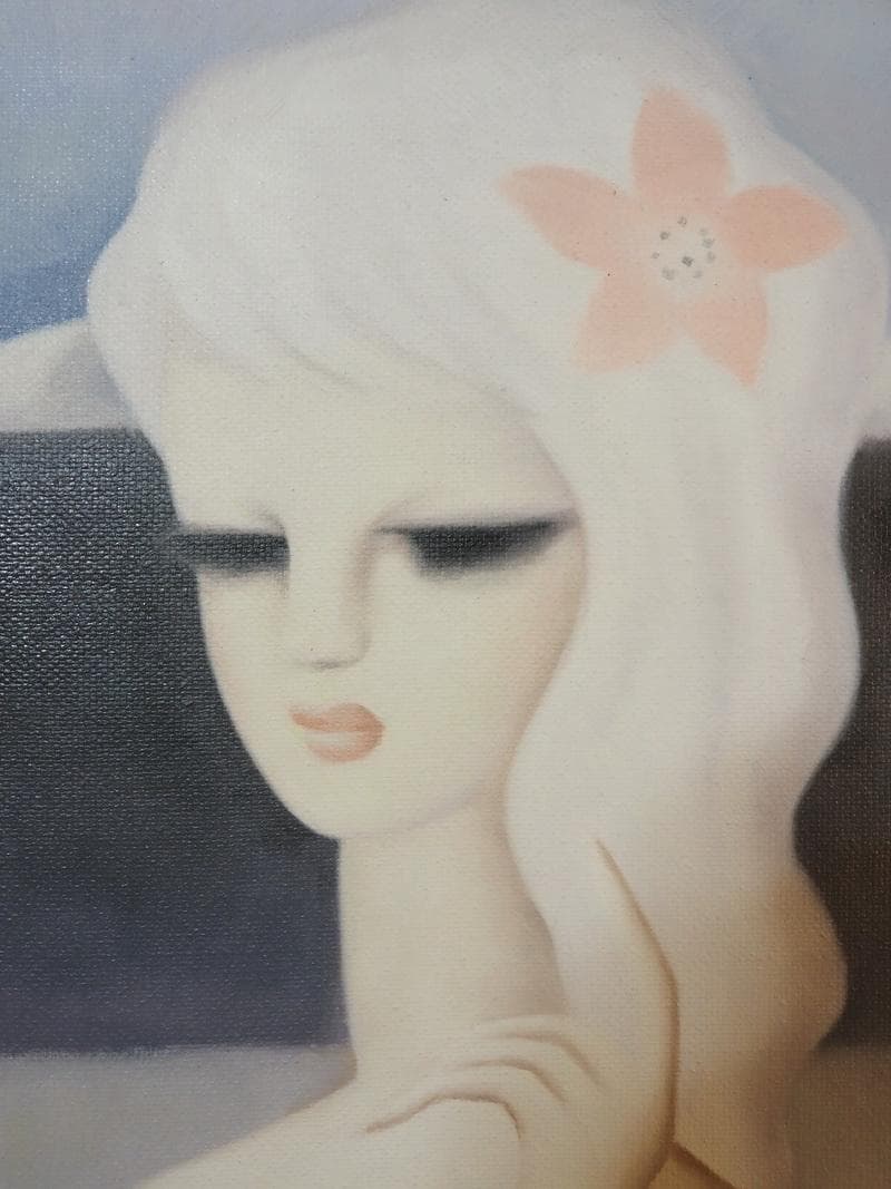 【新春売り】人物画　油絵　東郷青児　山と河　F6　額付き　手描き　肉筆