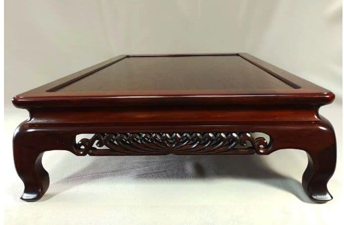 [未使用 美品]大阪唐木指物　花台　本紫檀　無垢　伝統的工芸品　菊透し彫　日本製