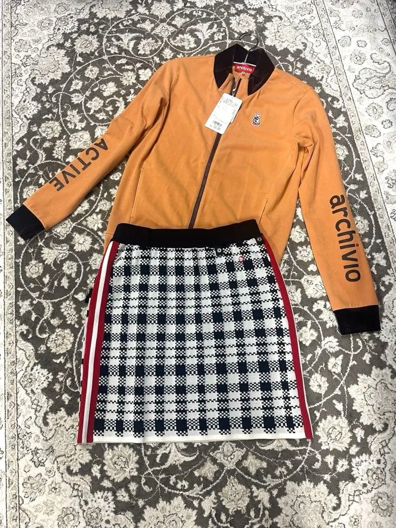 値下げ★アルチビオ のセットアップ　キャメルトップ＆前後異柄スカート⭐︎36