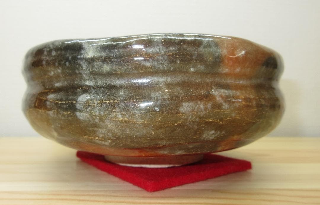 送料込【逢絢亭】茶道具 平茶碗 楽焼 赤楽 小川長楽 共箱入り