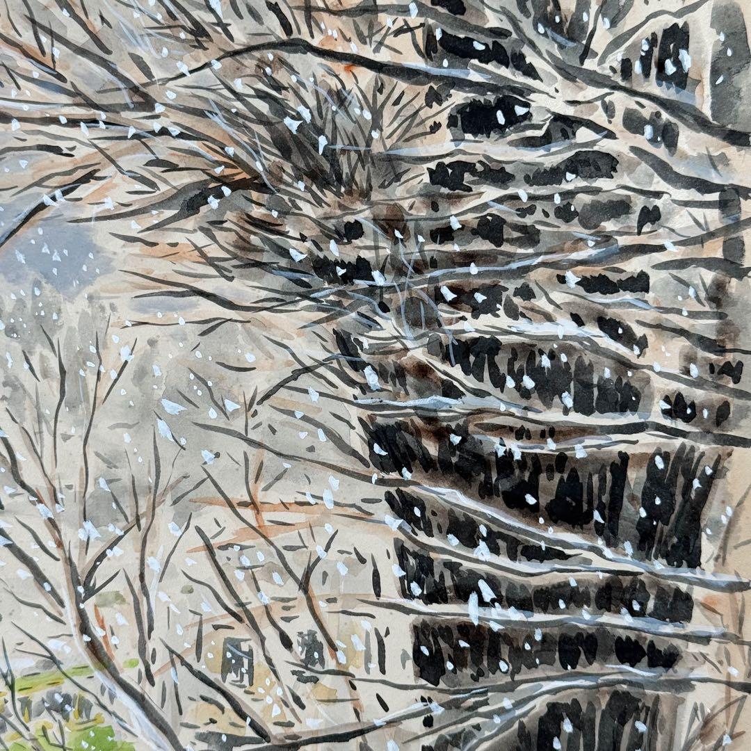 真作 田口雅巳『雪の竜口寺』水彩画 直筆 原画 共シール 落款完備 額装 江ノ電