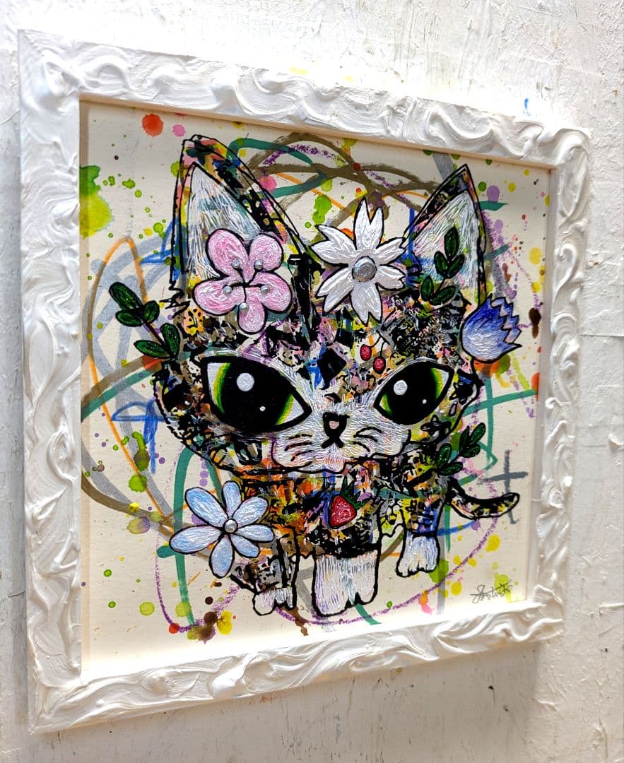 手作り額付き作品　title「風光るニャンコ」