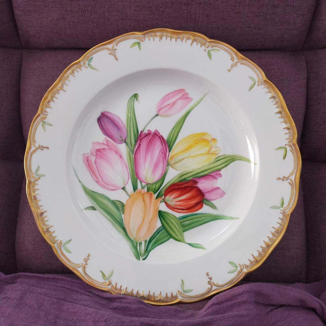 KPM　ベルリン　チューリップ　手描き?　金彩　アンティーク　プレート　皿