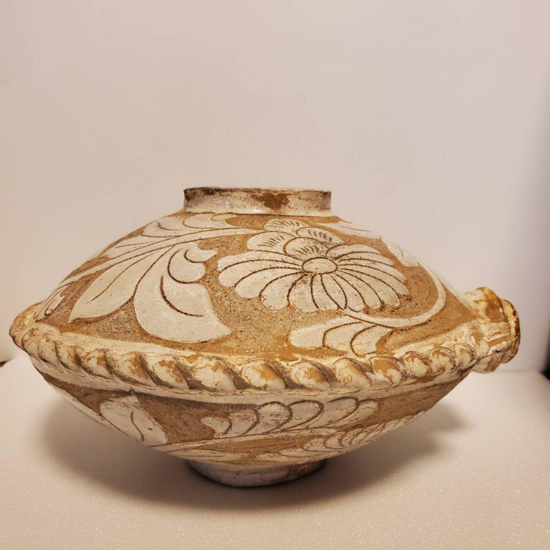 中国古玩　磁州窯　双耳扁壺　時代物唐物