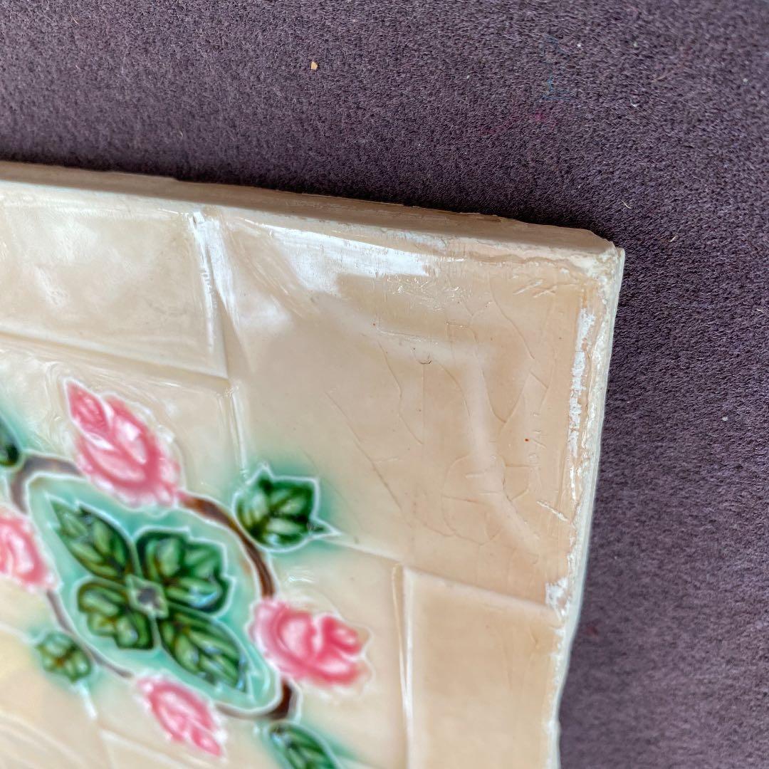 ハンドメイド日本製アンティークマジョリカタイルＡ⑥４枚セット　プラナカンタイル