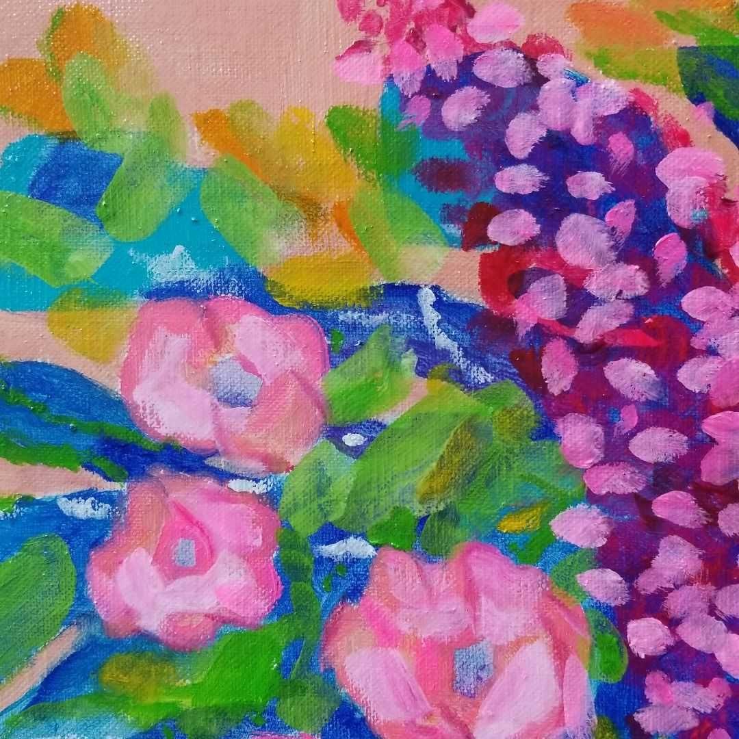 油絵　専用　丸い花瓶に入れたお花