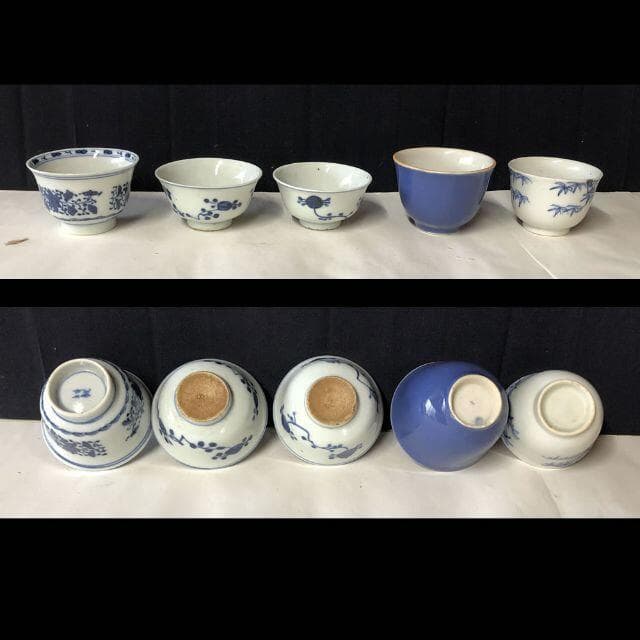 唐物 煎茶碗 5客 寄せ茶碗 合わせ箱 成化年製 中国古玩 茶道具