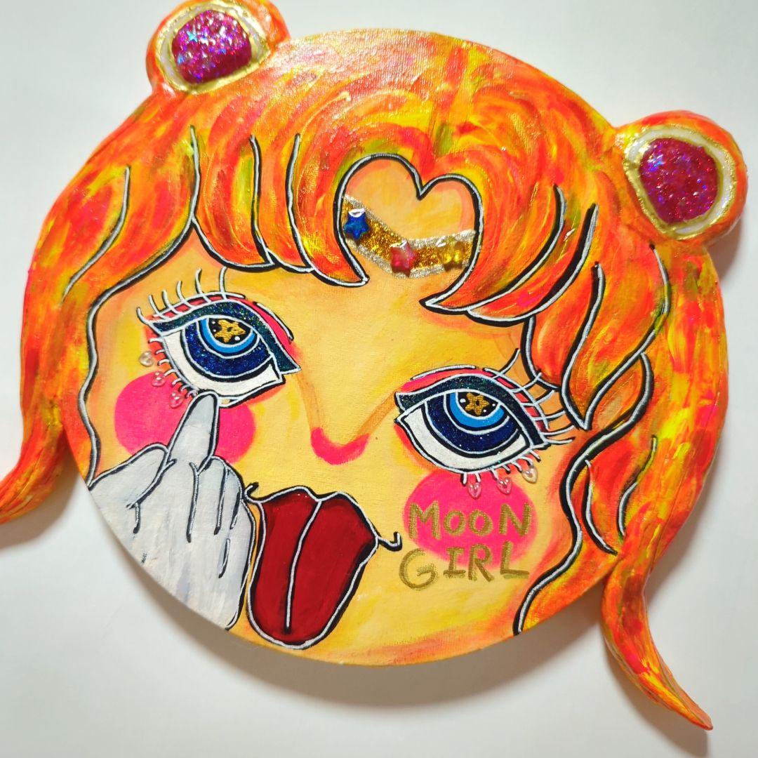 【一点物アート】MOON GIRL−月の子-【丸キャンバス】