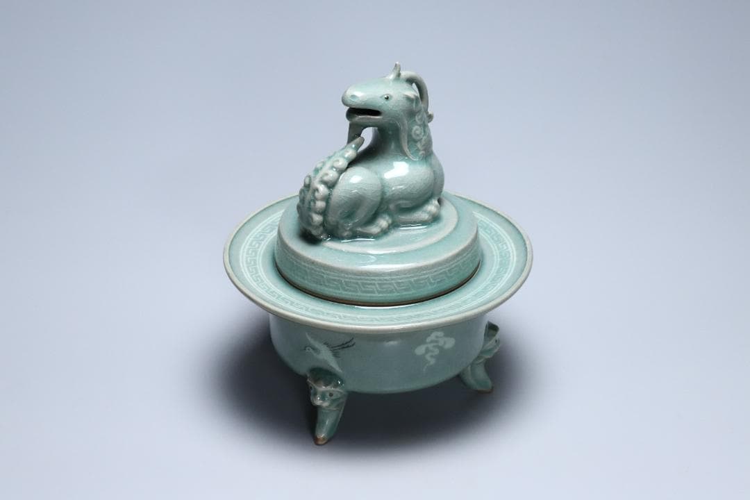 高麗青磁　柳海剛(根瀅) 造　龍型香炉　朝鮮古美術／骨董品【正一古美術】