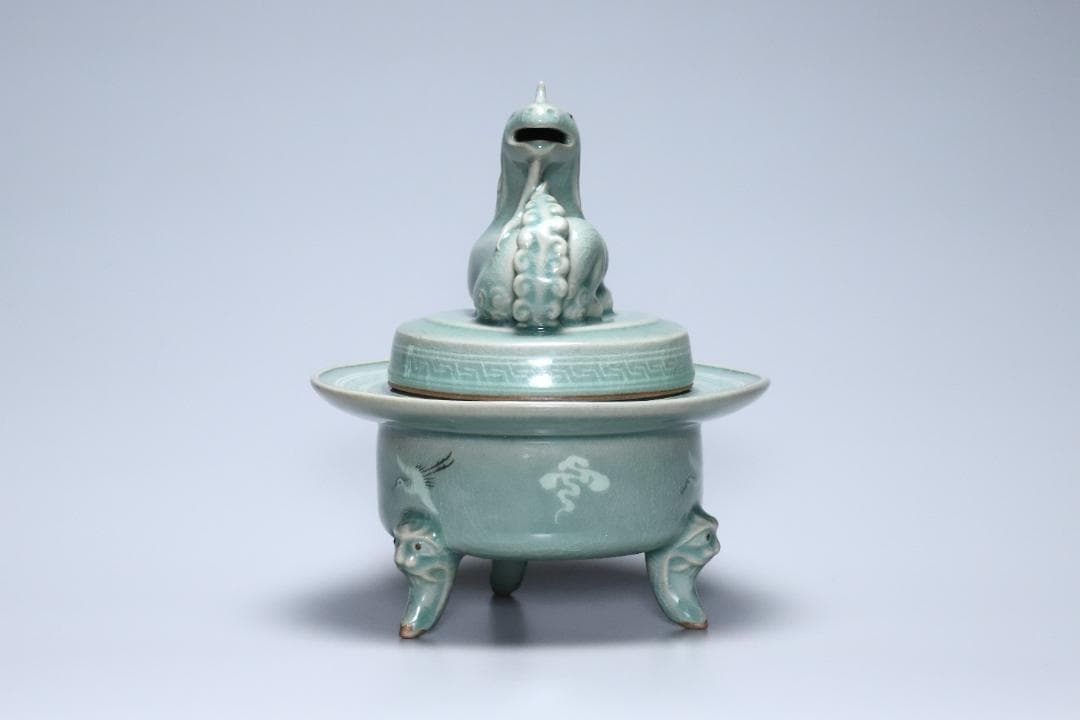 高麗青磁　柳海剛(根瀅) 造　龍型香炉　朝鮮古美術／骨董品【正一古美術】