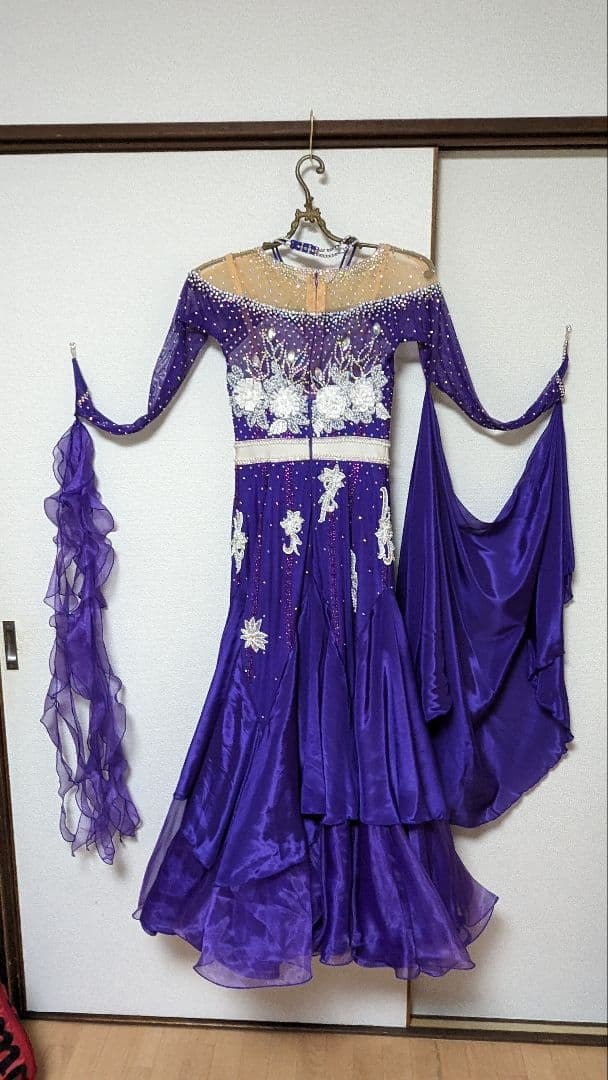 社交ダンススタンダードドレス／白樺ドレス/Mサイズ／紫/パープル／デモ