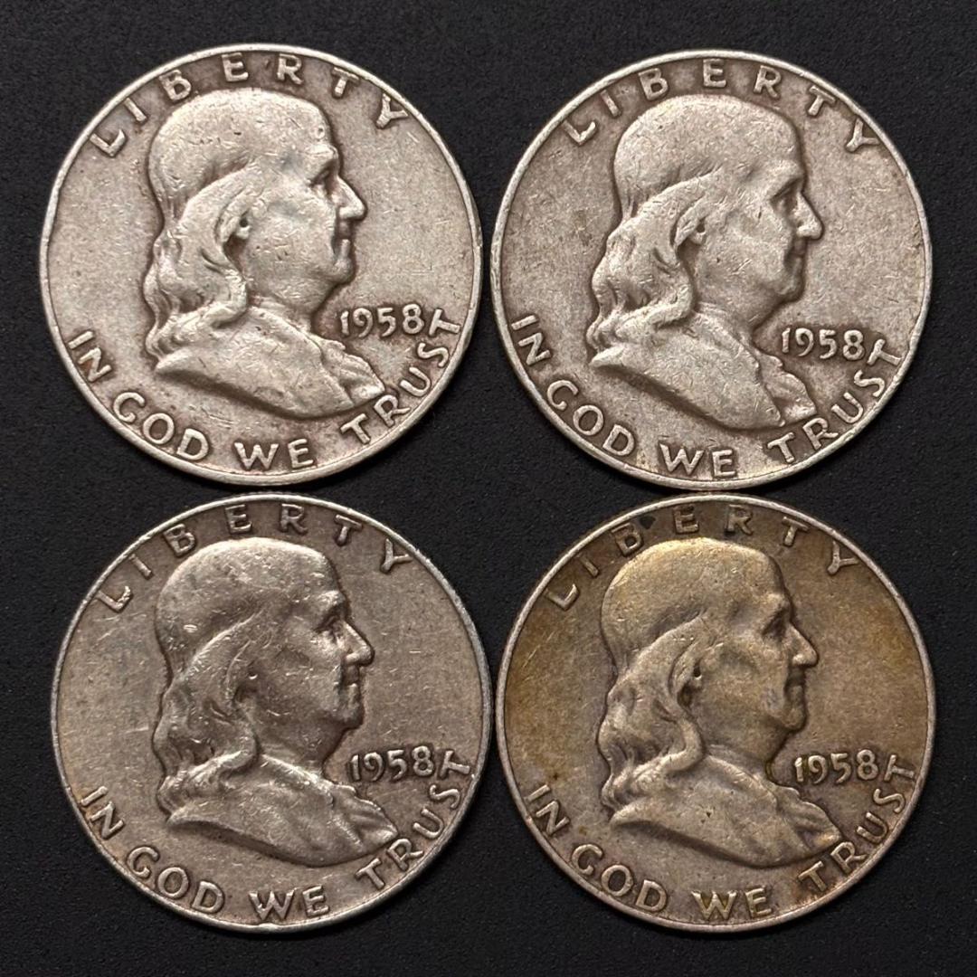 1958 アメリカ フランクリン ハーフダラー 50セント 銀貨 4枚