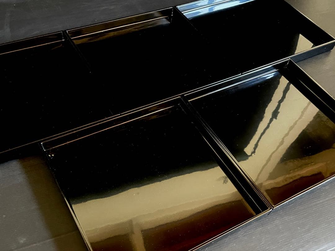 「母」 輪島塗 真塗 四方膳 5客 共箱 共布 懐石膳 茶懐石 茶道具 (E)