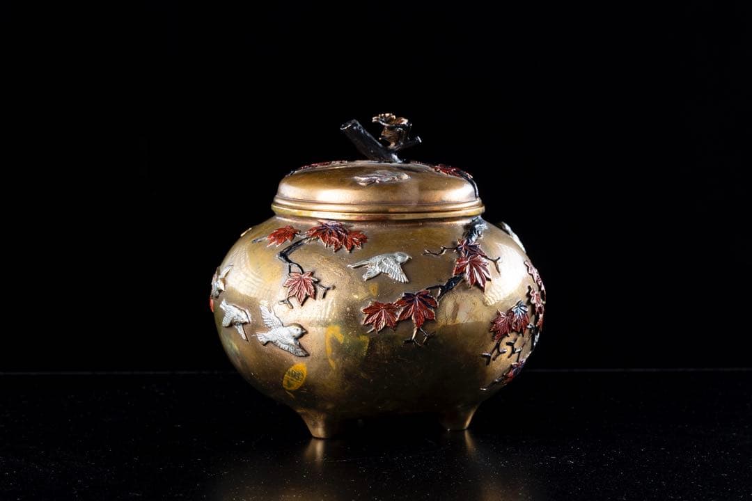 香炉 宮部篤良 大日本京都住 一光堂 花押 象嵌細工 明治期 時代物 古美術