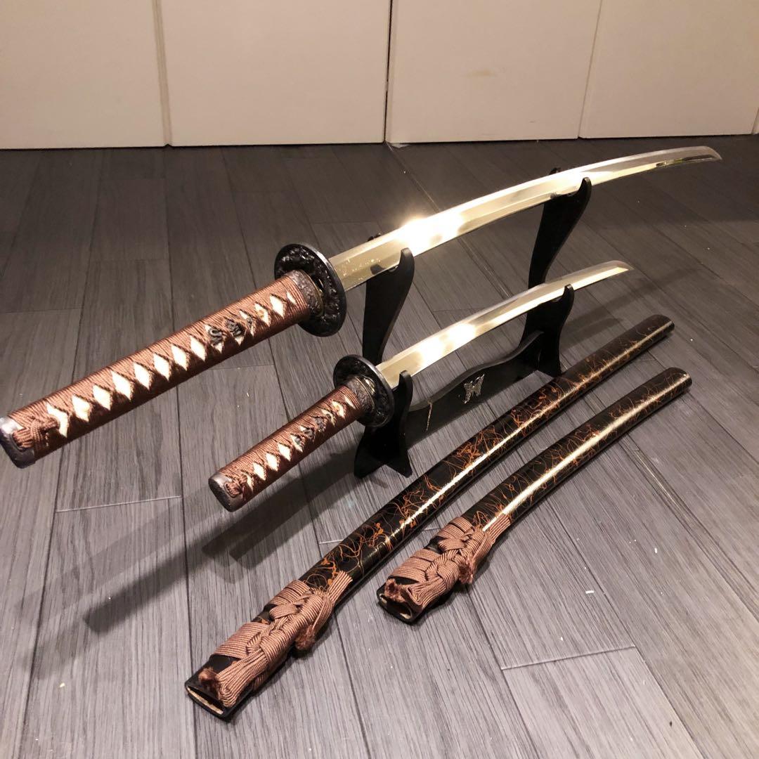高級模造刀　高級居合刀　太刀　大小セット　本研波刃　亜鉛合金