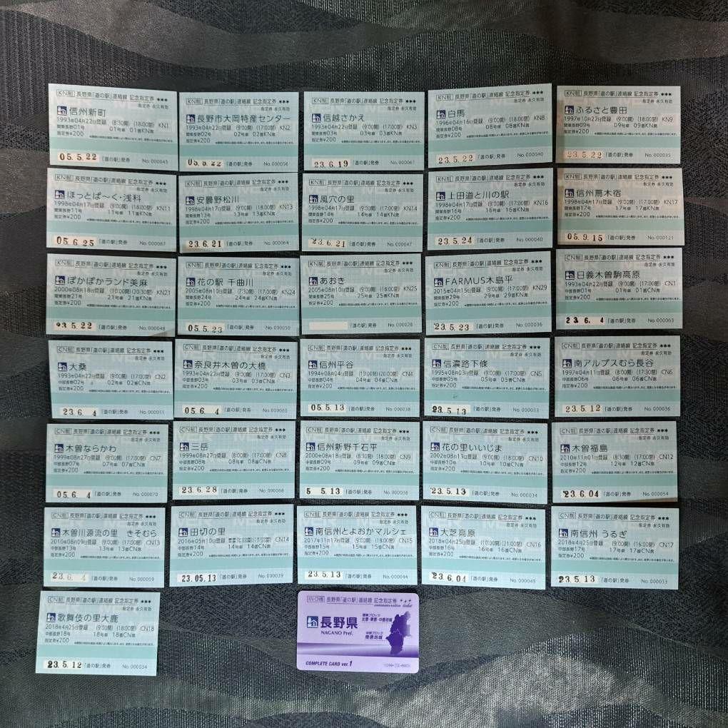 長野県　道の駅記念指定券全31種フルコンプリート&コンプリートカードのセット