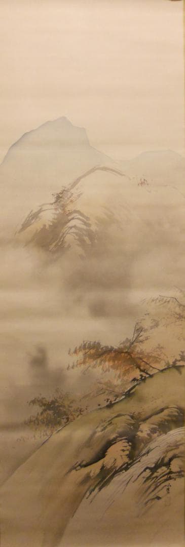 掛け軸 義正 作 『 秋景山水 』 絹本 希少 軸装 茶道具 掛軸 美品 です。