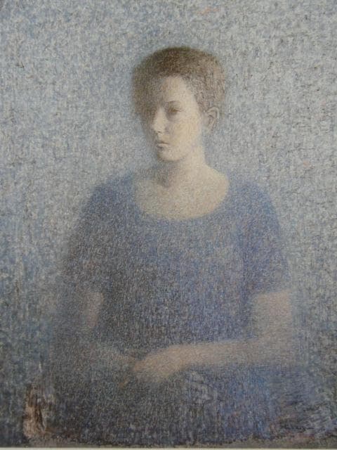 早川俊二、青い服の少女、希少な額装用画集より、新品高級額装付、状態良好