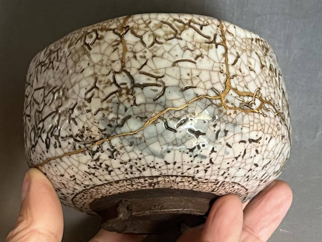 茶碗■時代物！江戸期 初窯焼 亀陶園 お茶道具 かなり古い抹茶碗 金継ぎ直し ■