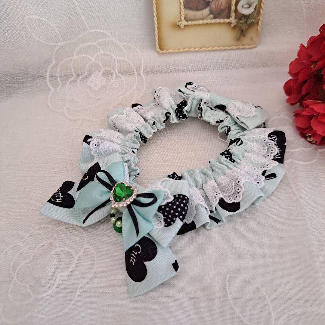 短毛シュシュバレンタインハート柄(グリーン)わんちゃん猫ちゃん用