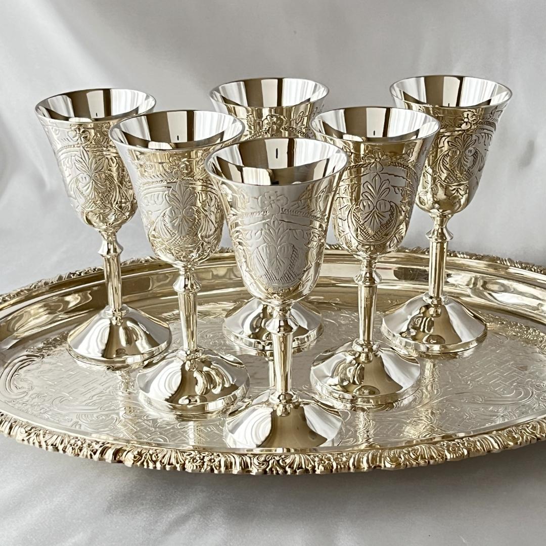 【英国】シェリー / リキュールゴブレット 6個組 【シルバープレート】美麗！！