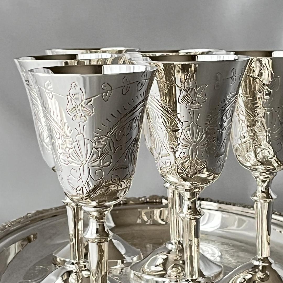 【英国】シェリー / リキュールゴブレット 6個組 【シルバープレート】美麗！！