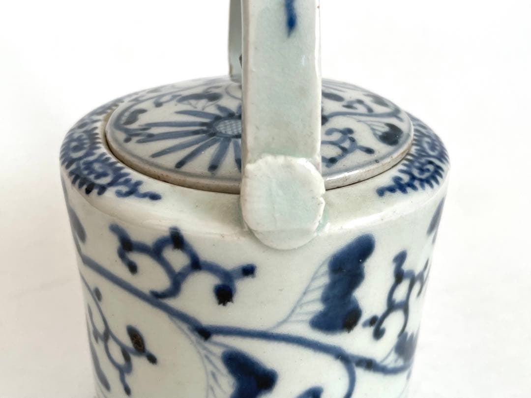 骨董　アンティーク　古伊万里　染付　花唐草文様　銚子　酒器　注器　ポット　急須