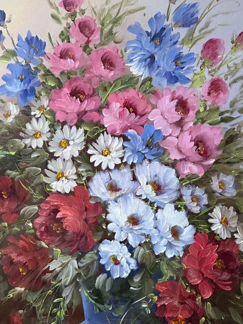 最終価格　真作絵画　リナ・ロッシ フラワーア-ト油彩 肉筆 美術品 薔薇コスモス