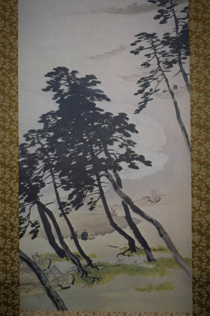 複製/川合玉堂/松籟濤声/山水船人物図/工芸/布袋屋掛軸HG-980