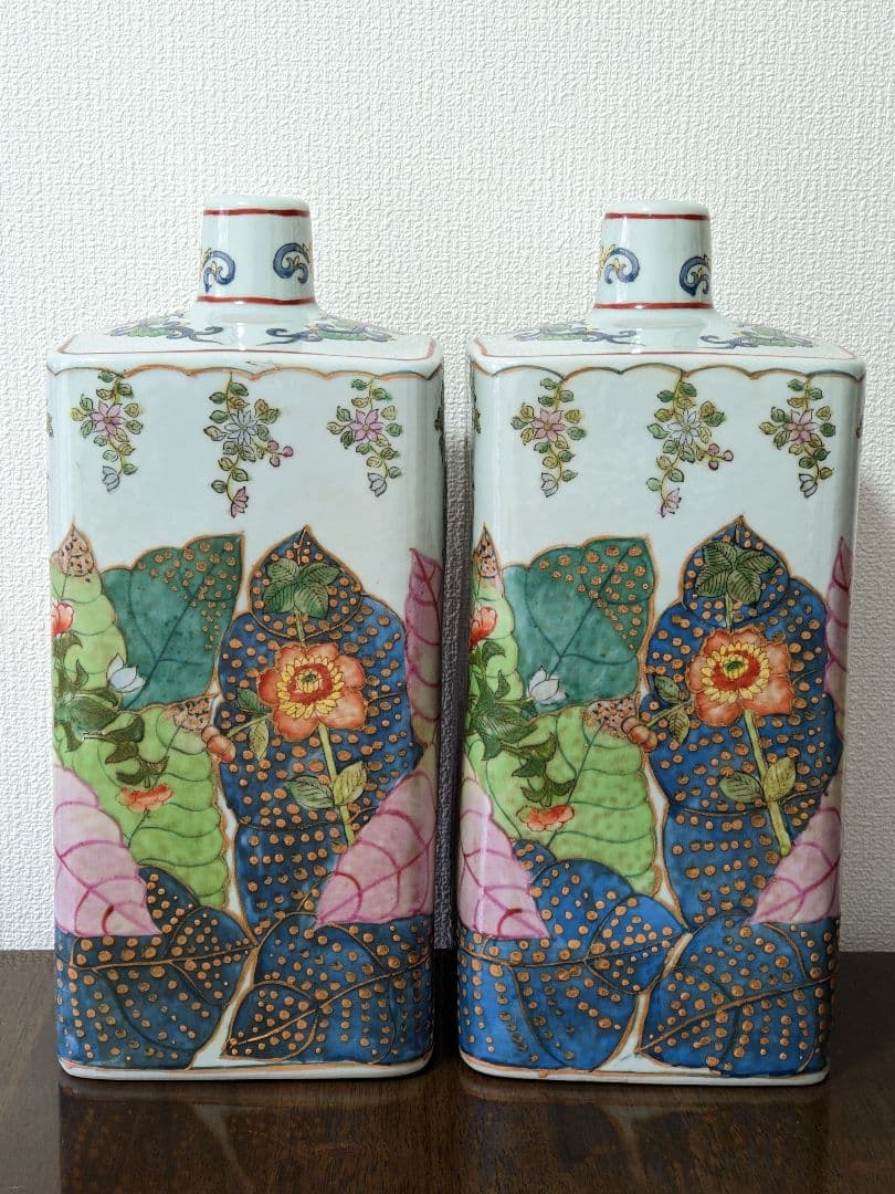 ♦中国陶磁 華栄堂製 粉彩花鳥紋様壺 瓶 花瓶 置物飾り ディスプレイ骨董品