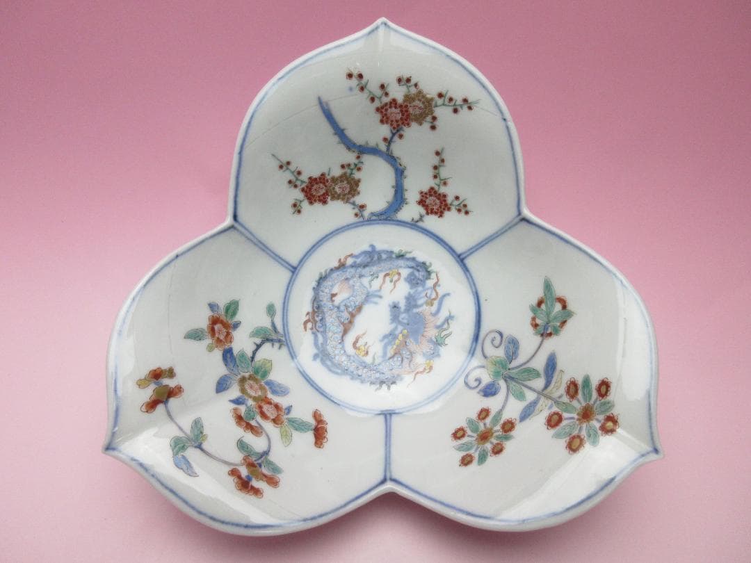 大聖寺伊万里 柿右衛門写し 色絵 龍紋 花形 中鉢 向付 5客 70916