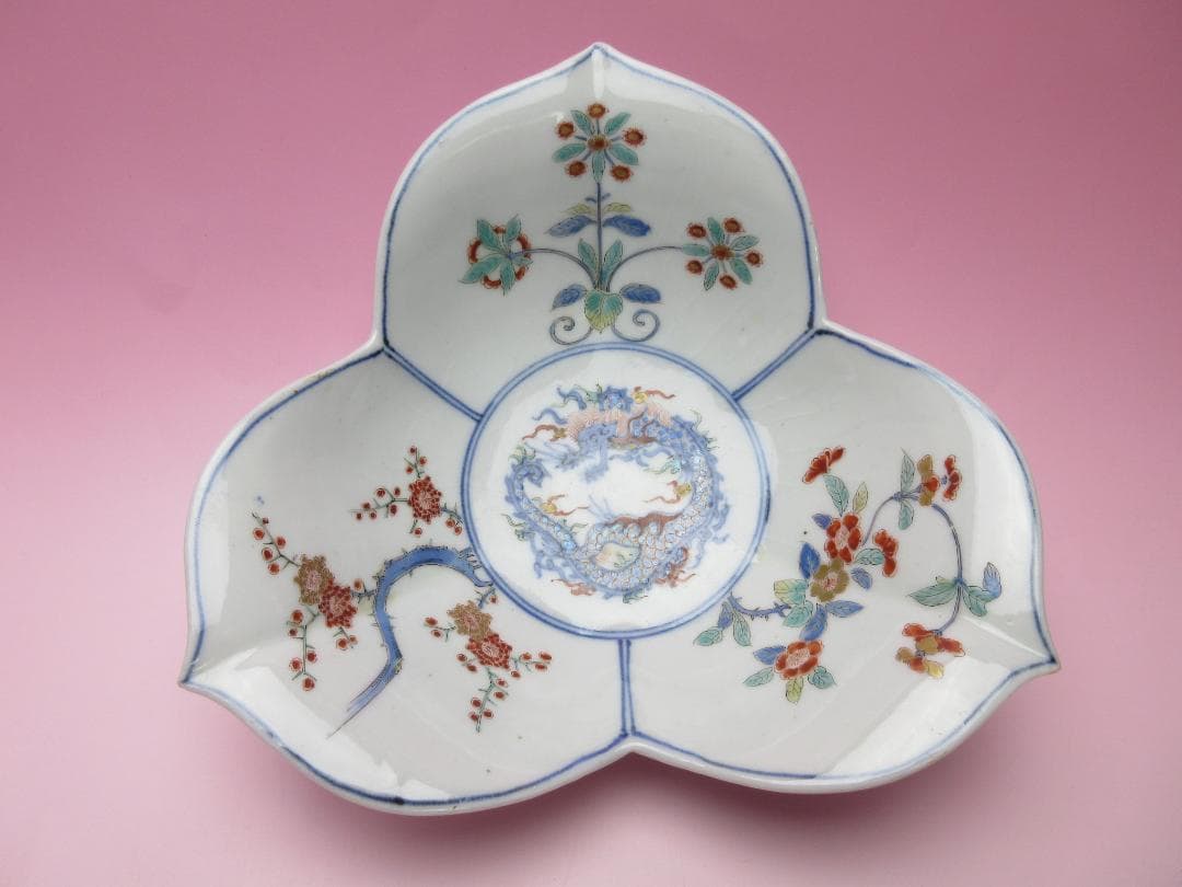 大聖寺伊万里 柿右衛門写し 色絵 龍紋 花形 中鉢 向付 5客 70916