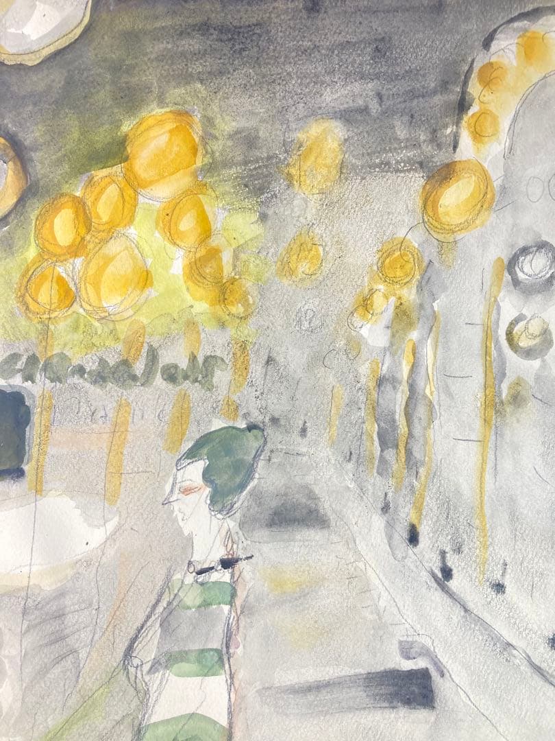 【真作保証】織田広喜「シャンゼリゼの風景」水彩画 直筆サイン 絵画