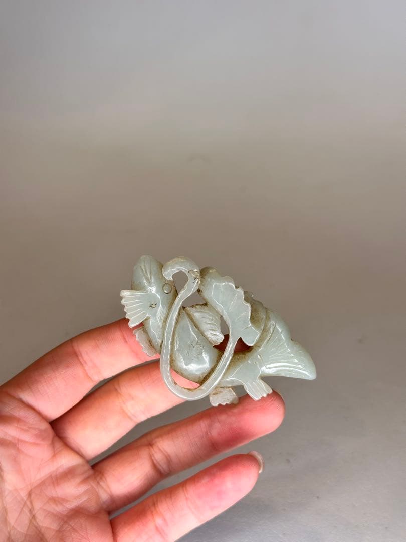 清時代 青玉 魚形彫刻 玉器 中国古美術 時代物 置物