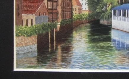 萩原立雄、【郷愁のブルージュ】、希少な額装用画集より、新品額装付