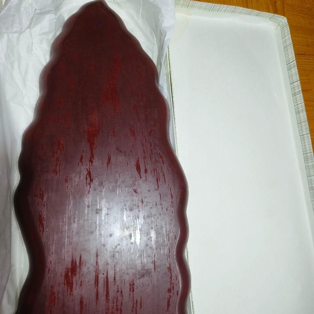 煎茶道具 鎌倉彫 47cm朱塗葉盆 手彫り 木製漆器 未使用美品 旧家蔵出時代物