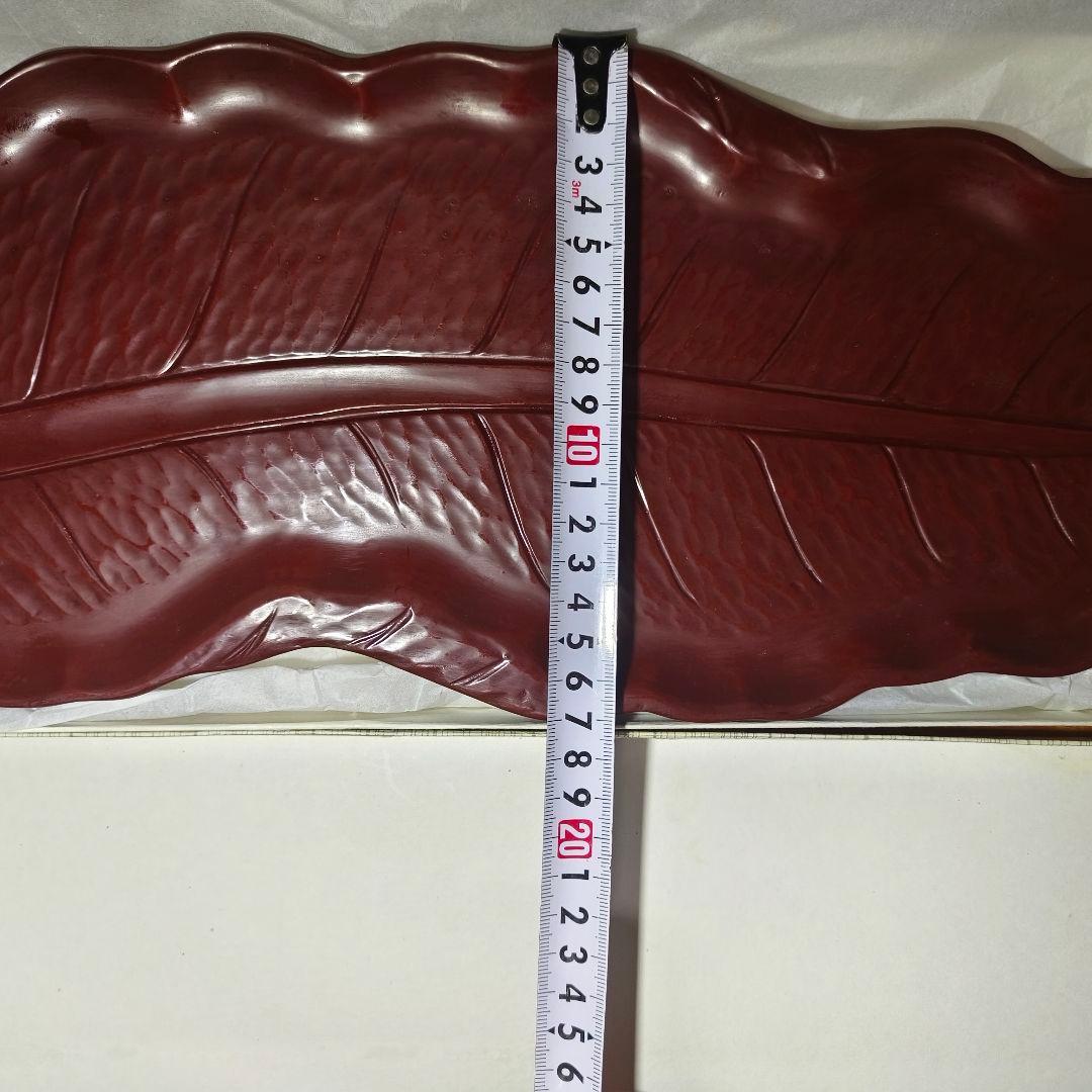 煎茶道具 鎌倉彫 47cm朱塗葉盆 手彫り 木製漆器 未使用美品 旧家蔵出時代物