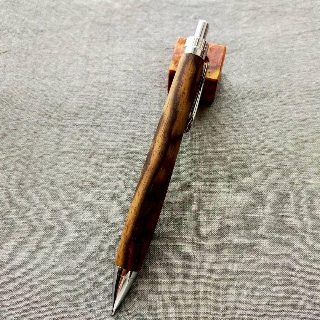 黒柿孔雀杢　ハンドメイド　木軸シャープペン　0.5mm　天然木　シルバー　希少