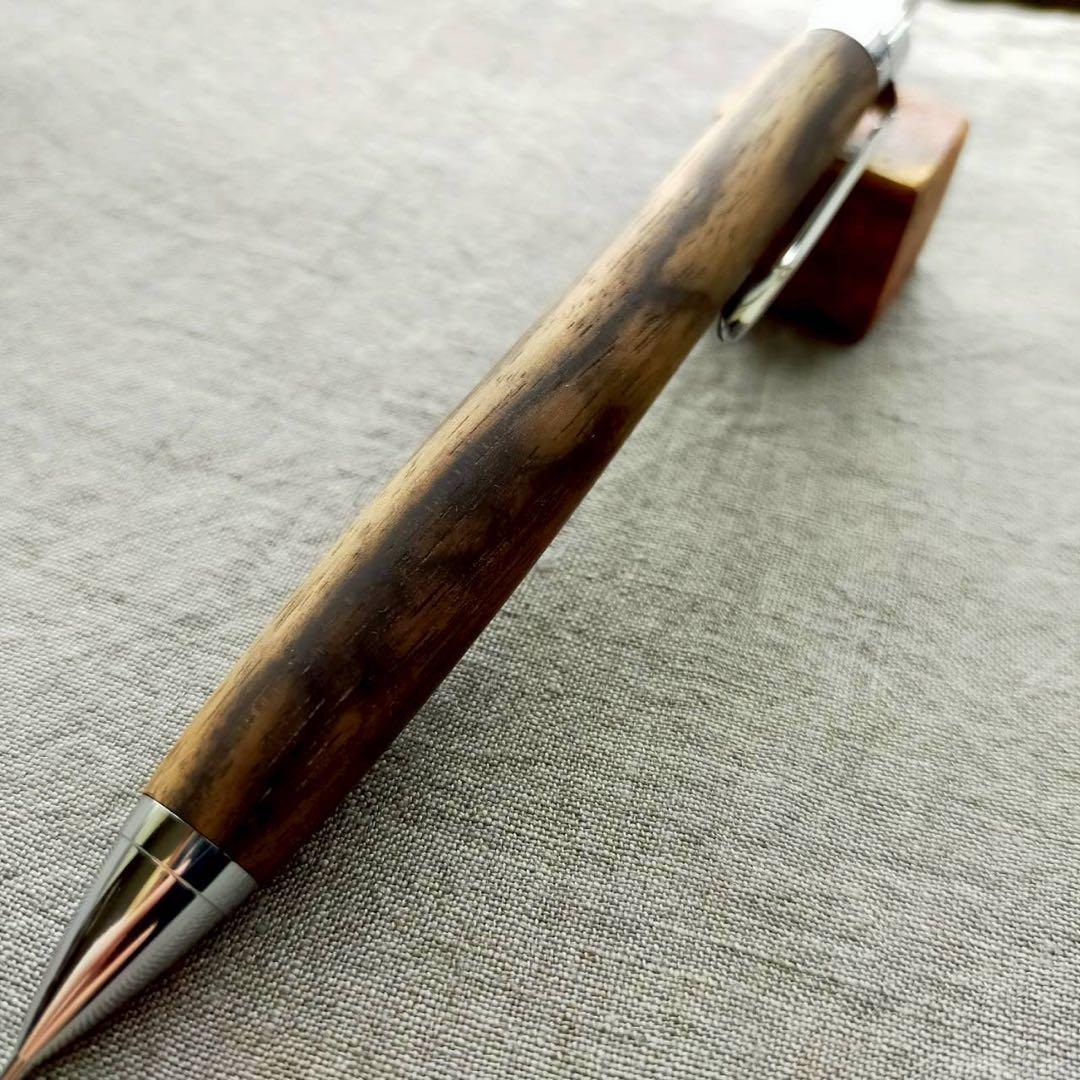 黒柿孔雀杢　ハンドメイド　木軸シャープペン　0.5mm　天然木　シルバー　希少