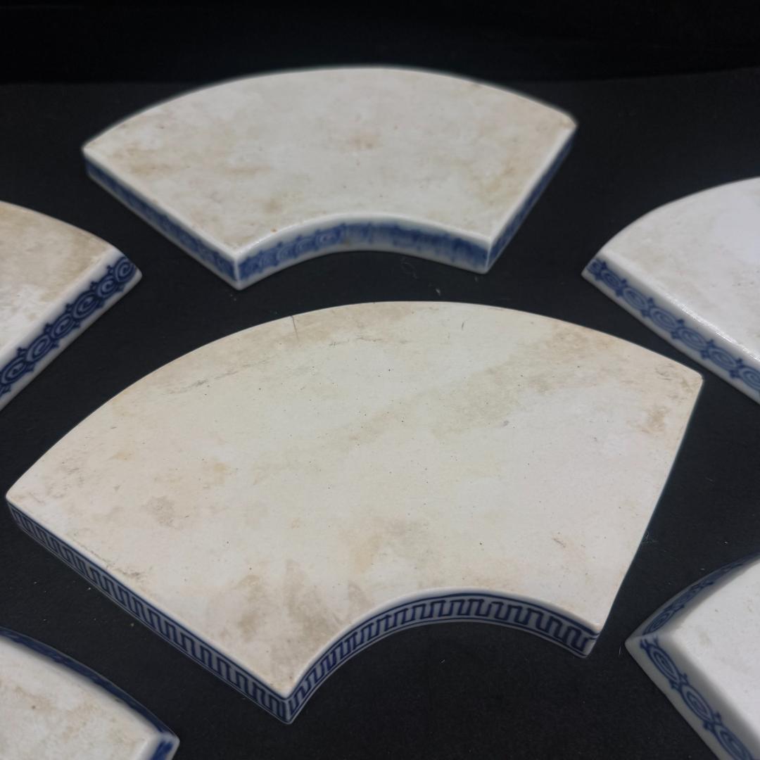 江戸時代 　古平戸 染付山水文扇形 皿 7枚