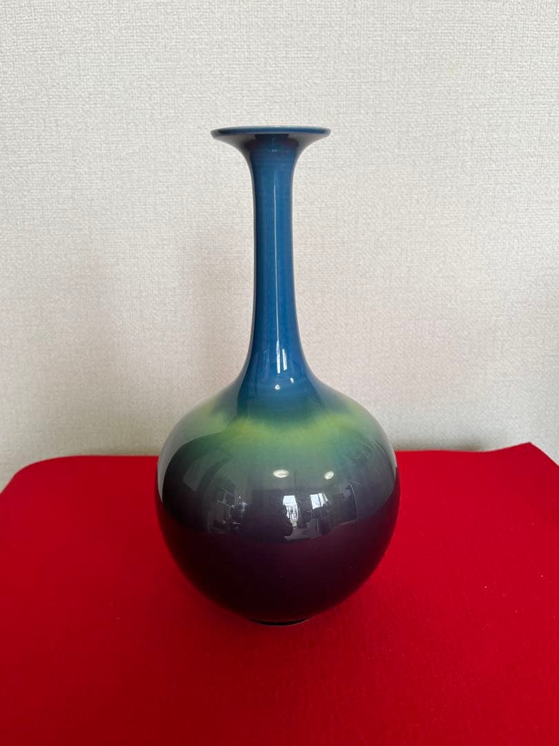 人間国宝 三代 徳田八十吉（正彦銘）花生 約26.5㎝ T188 共箱 陶歴付