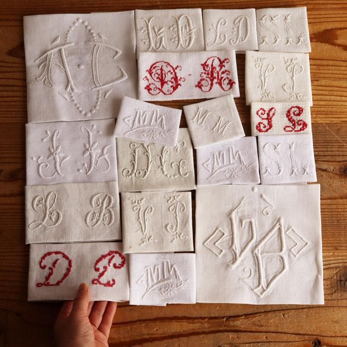 【6】たくさん18枚！ フランス アンティーク イニシャル 手刺繍 端切れ