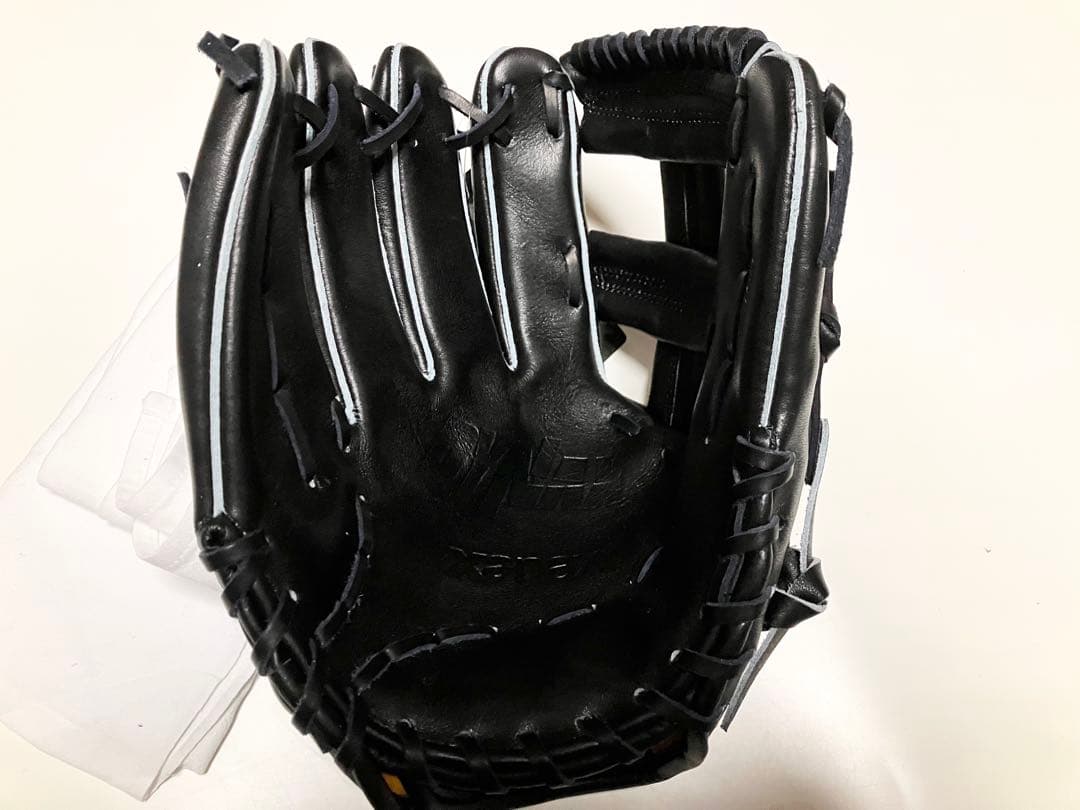 技術と安心の日本製　ザナックス　左利き稀少　軟式グローブ 黒 レザー 金色ロゴ