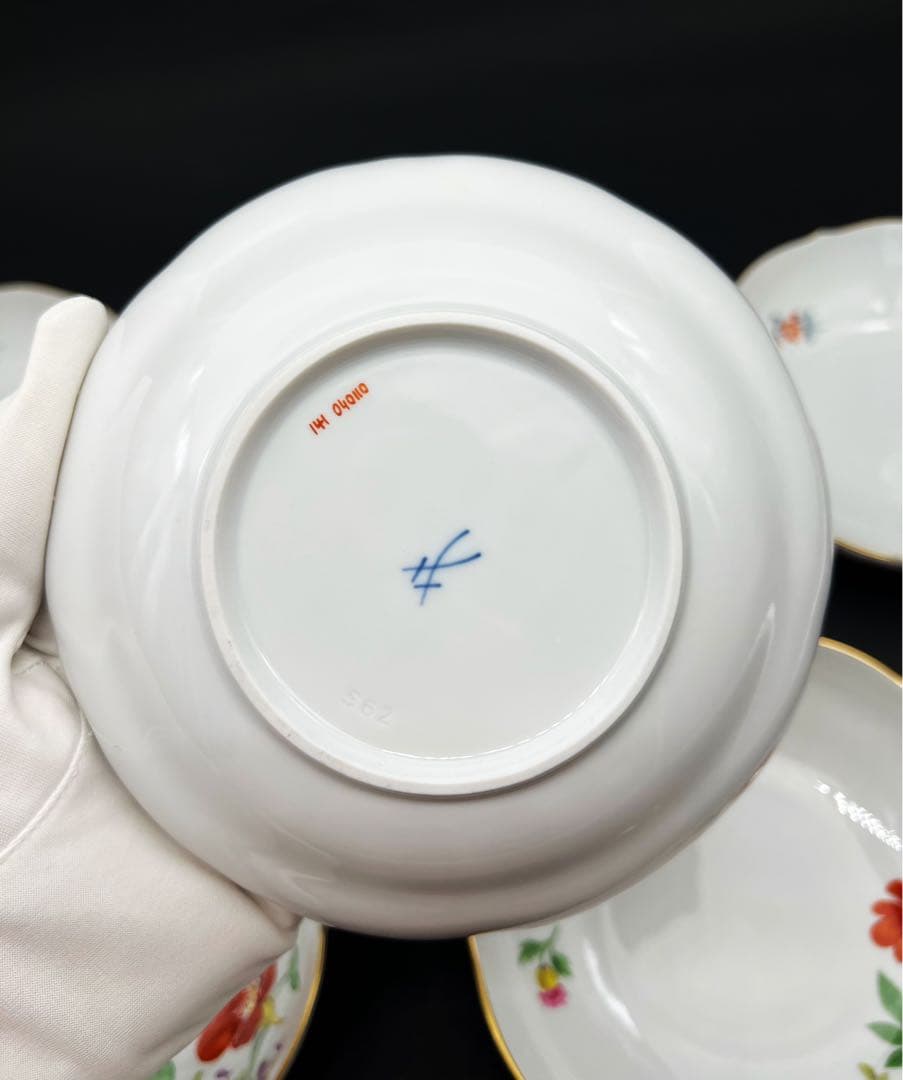 Meissen マイセン ベーシックフラワー 3つの花 金彩 花柄皿 5客