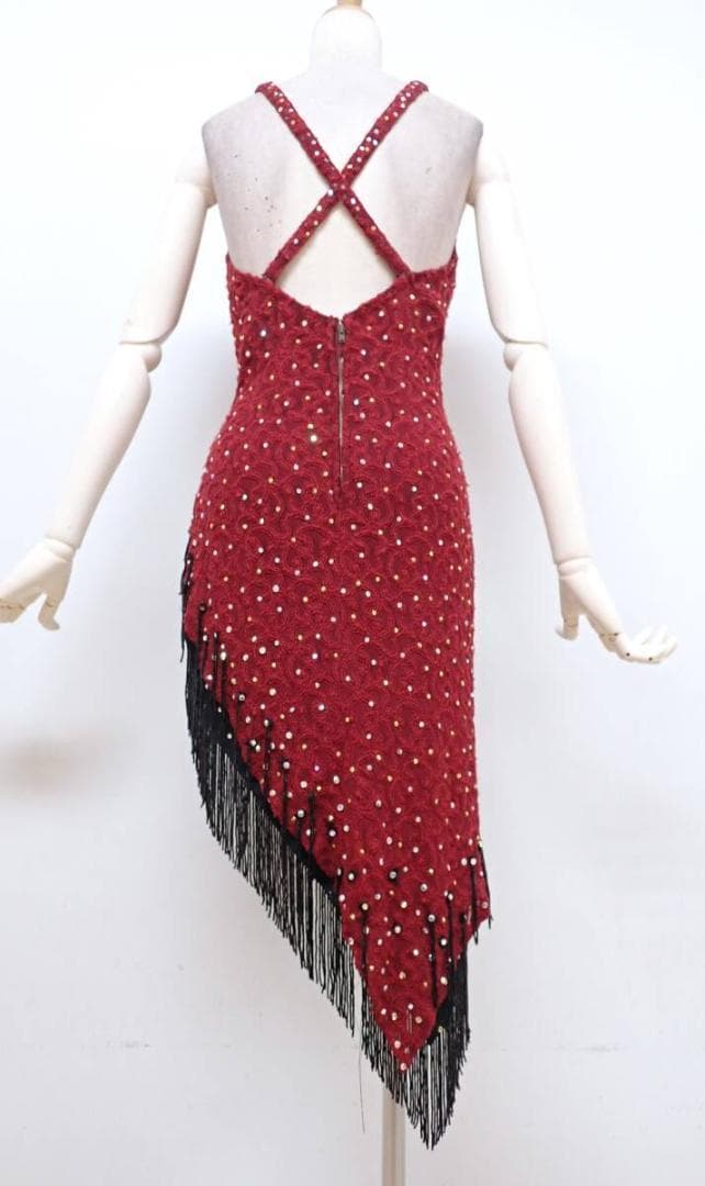 B1346【チャコット】えんじ/レース/スワロMIX/ラテンドレス☆社交ダンス